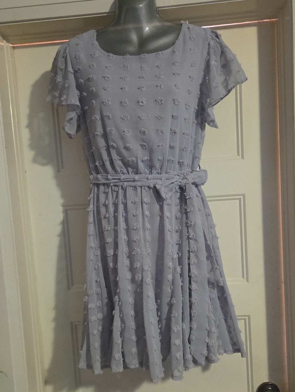 She + Sky Lilac Textured Belted Mini Dress